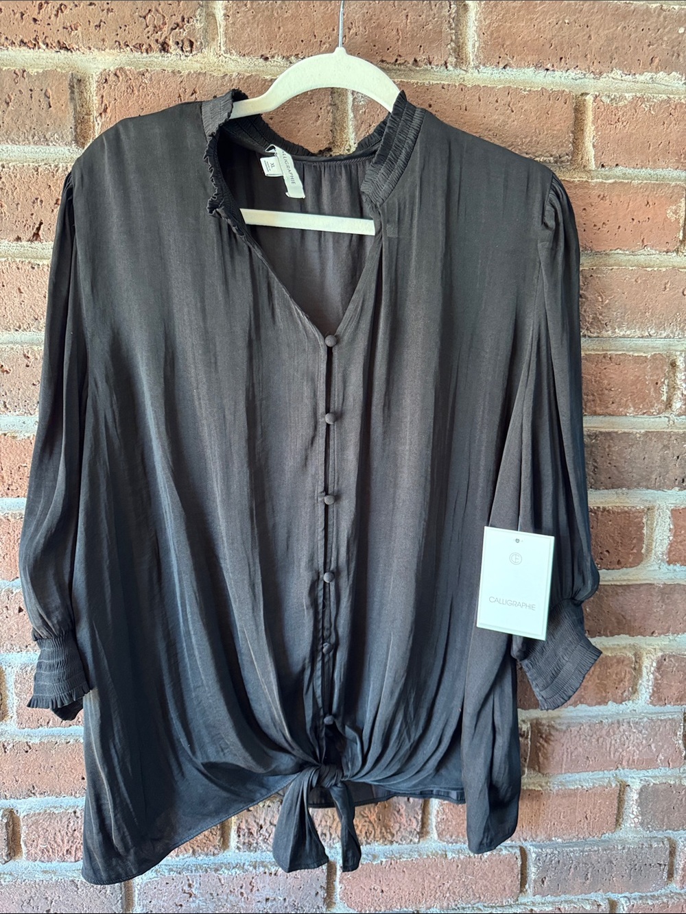 Calypso St. Barth Black Tie-Hem Button Down Blouse